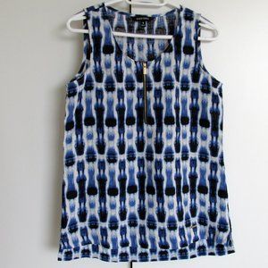 Ellen Tracy Blue & White Linen Zipper Tank Top